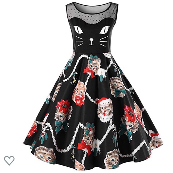 Boutique Dresses & Skirts - Plus Size Black Kitten Holiday Flattering Dress